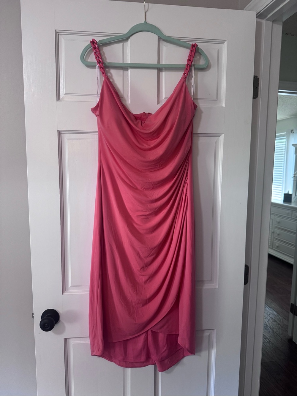 Braided Strap Peach High-Low Draped Dress